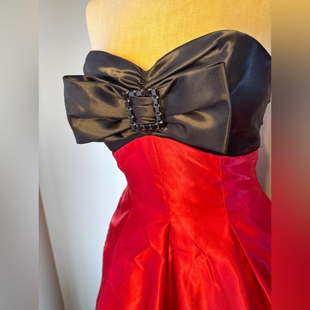 Jessica McClintock Gunne Sax Vtg Cherry Red 90’s Taffeta Strapless Dress Sz 3 - Picture 4 of 11